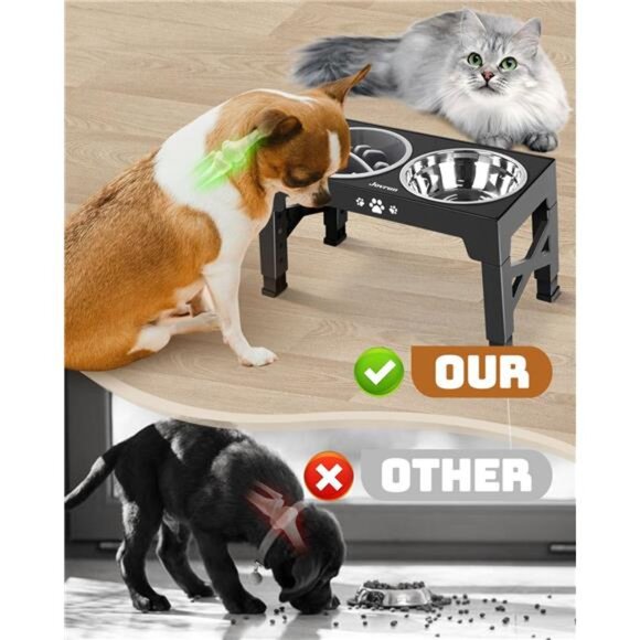 Elevated Dog Bowls, Dog Feeder with 2 Stainless Steel Dishes &1 Slow Feeder - Picture 5 of 7